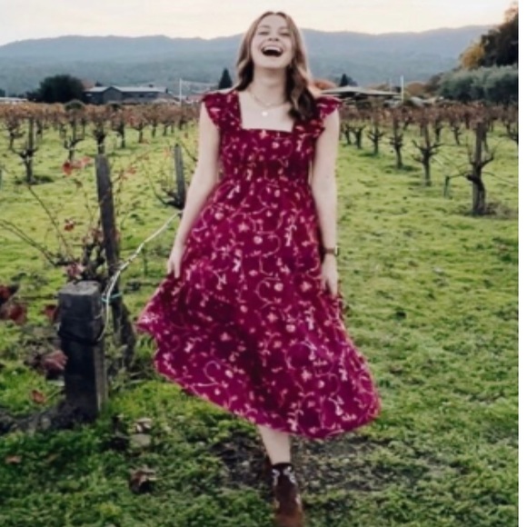 NWT HILL HOUSE Ellie Nap Dress Burgundy Botanical - Picture 4 of 15